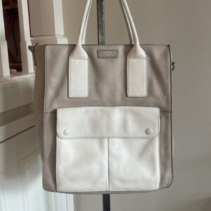 Fossil Leather Tote Bag – Taupe & White